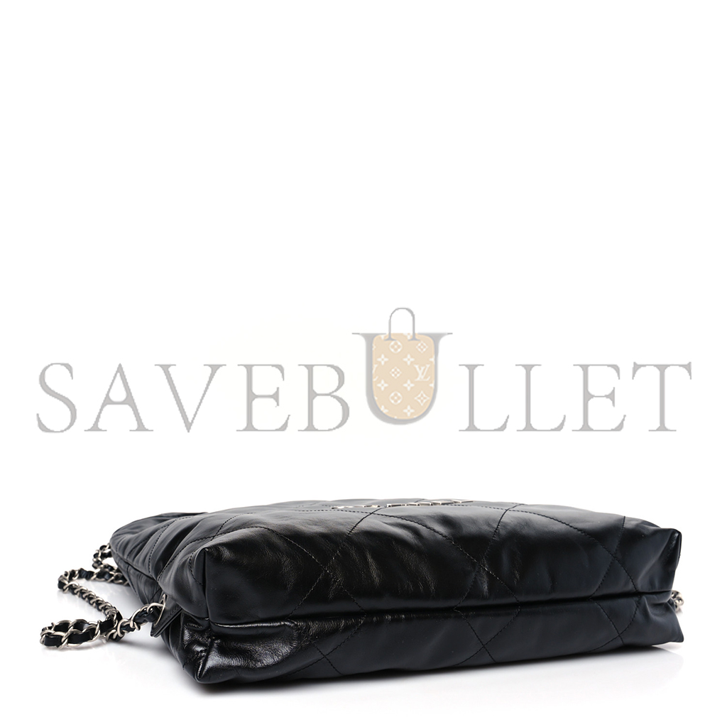 Ch*el master shiny calfskin quilted Ch*el 22 backpack black (34*29*10.5cm)